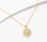 Diamonique Sunburst Gold-clad Pendant Sterling Silver Necklace with Bookmark